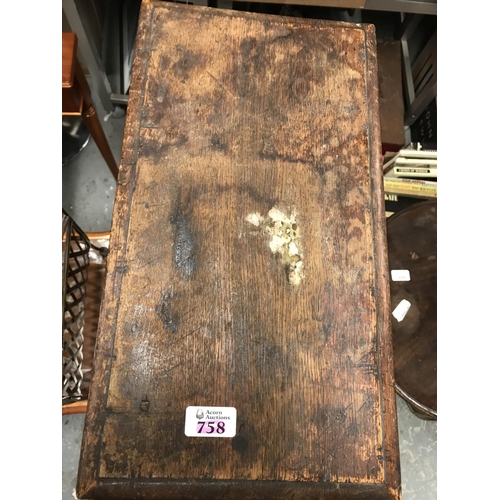 758 - Early wooden small table with turned legs and decorative design - Needs TLC