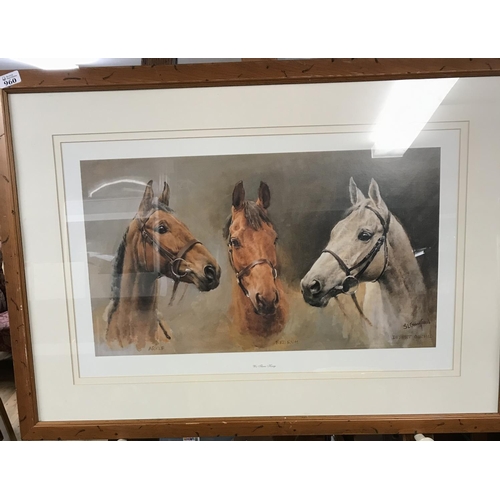 960 - Very large beautiful framed & glazed picture of racing horses 