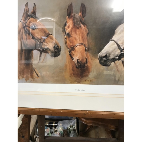 960 - Very large beautiful framed & glazed picture of racing horses 