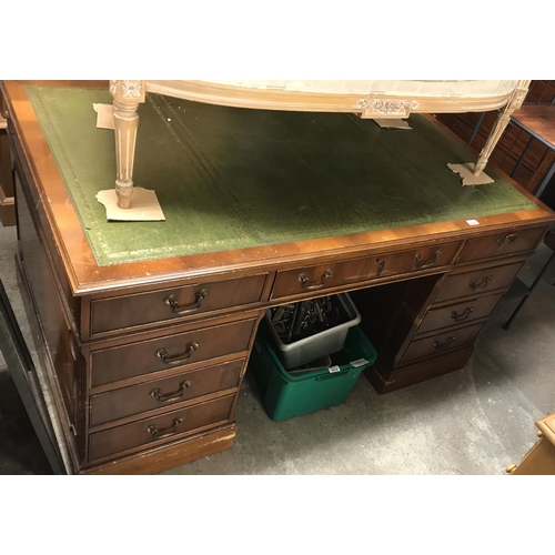 20 - Very large desk with 8 drawers & green leather insert - 60 inches wide x 36 inches deep - COLLECTION... 