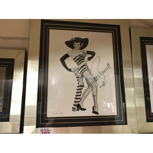 182 - 5 X BLACK & WHITE FRAMED & GLAZED PHOTOS, SOME AUTOGRAPHED - GOLDEN GIRLS, JANE RUSSELL ETC