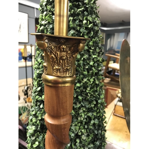 270 - LARGE BRASS & WOOD COLUMN LAMP BASE - STANDS AT 22 INCHES HIGH