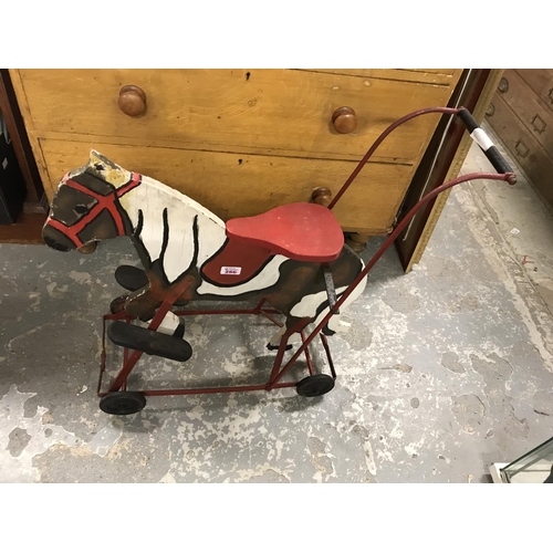 286 - LOVELY VINTAGE CHILDS PUSH-ALONG WOODEN HORSE WITH METAL HANDLES (a/f tail)