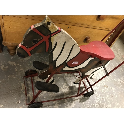 286 - LOVELY VINTAGE CHILDS PUSH-ALONG WOODEN HORSE WITH METAL HANDLES (a/f tail)