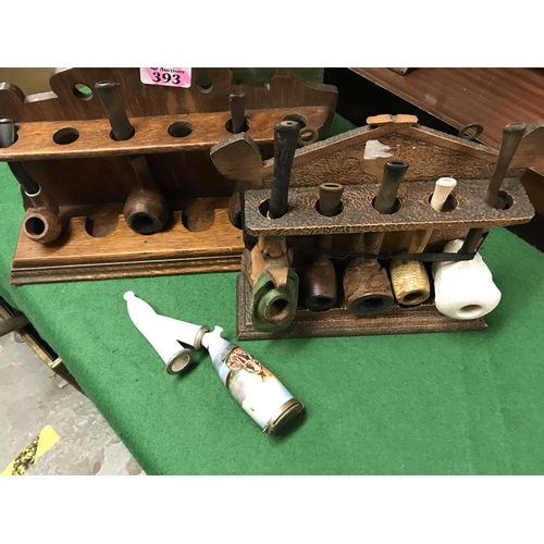 393 - 2 X VINTAGE PIPE RACKS WITH PIPES