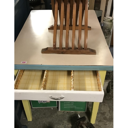 519 - 1960S RETRO FORMICA TOPPED KITCHEN TABLE WITH SINGLE DRAWER - COLLECTION ONLY OR ARRANGE OWN COURIER