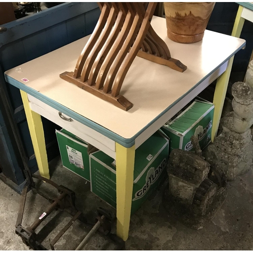 519 - 1960S RETRO FORMICA TOPPED KITCHEN TABLE WITH SINGLE DRAWER - COLLECTION ONLY OR ARRANGE OWN COURIER