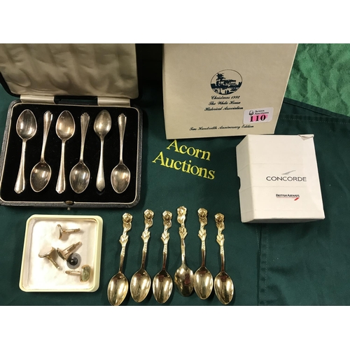 110 - BOXED CONCORDE CANDLE SNUFFER, CASED SPOONS, WHITE HOUSE CHRISTMAS DECORATION ETC