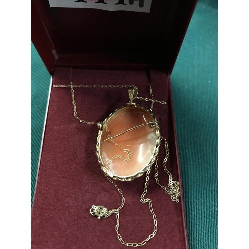 111A - BOXED 375 MARKED CAMEO PENDANT/BROOCH ON A CHAIN OVERALL WEIGHT 5.7GRAMS