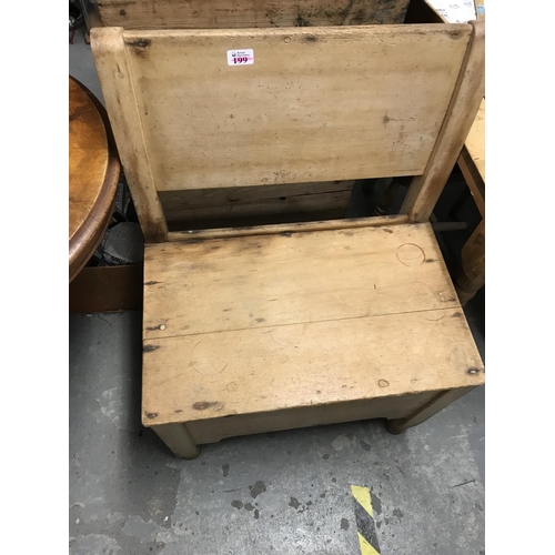 199 - UNUSUAL PINE HALL SEAT WITH SIDE OPENING DRAWER W24