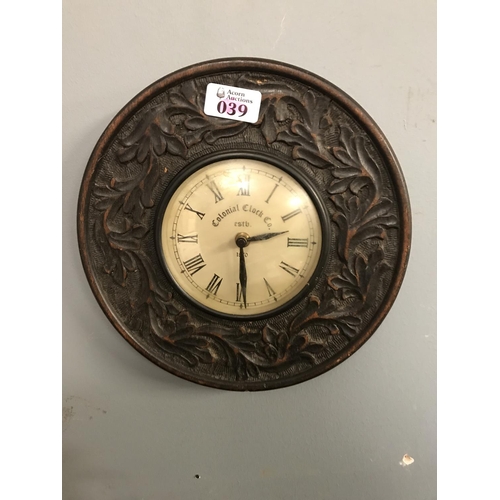 39 - UNUSUAL WALL CLOCK BY COLONIAL CLOCK CO (CONVERTED TO QUARTZ) - WATCHES AND CLOCKS ARE NOT TESTED