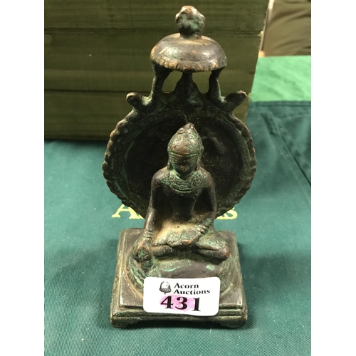 431 - ANTIQUE PATTERNATED BRONZE BUDDHA 6