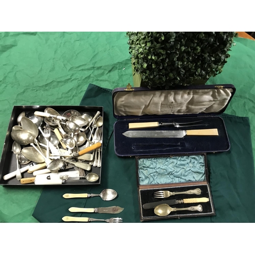 128A - BOX OF MIXED CUTLERY INC 2 X SMALL CASED PART SETS