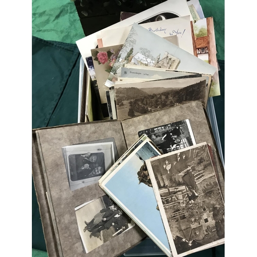 182 - BOX OF EARLY POSTCARDS & PHOTOS ETC