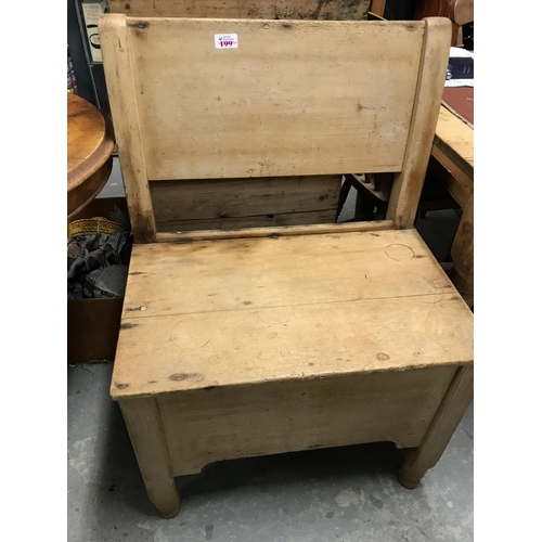 199 - UNUSUAL PINE HALL SEAT WITH SIDE OPENING DRAWER W24