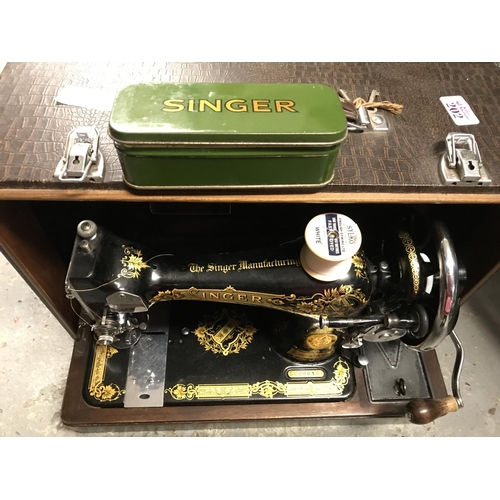 202 - CASED VINTAGE SINGER SEWING MACHINE