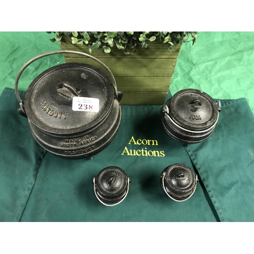 238 - 4 X CAST IRON SOUTH AFRICAN COOKING POTS