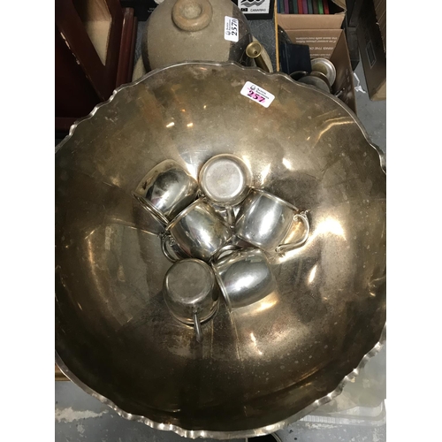 257 - LARGE PLATED PUNCH BOWL WITH CUPS 15