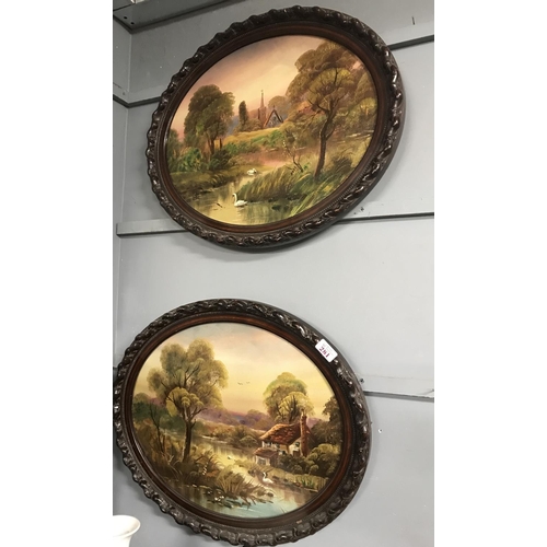 281 - PAIR OF LOVELY OVAL WOODEN FRAMED OIL ON BOARDS W23