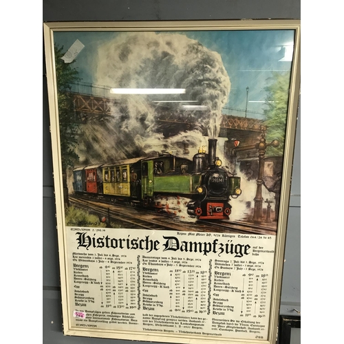 284 - FRAMED & GLAZED 1973 GERMAN RAILWAY POSTER/TIME TABLE 24