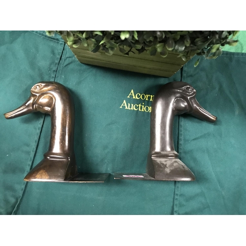 287 - PAIR OF BRONZE DUCK HEAD BOOKENDS