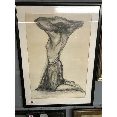 290 - LARGE FRAMED & GLAZED CHARCOAL SKETCH OF A WOMAN UNDRESSING 22