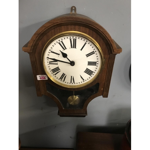 38 - EARLY WALL CLOCK WITH PENDULUM - WATCHES AND CLOCKS ARE NOT TESTED