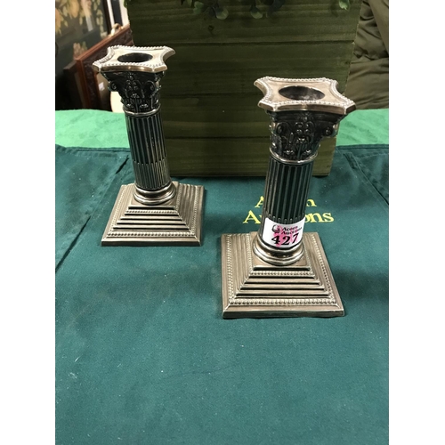 427 - PAIR OF W&H PLATED COLUMN CANDLE STICKS