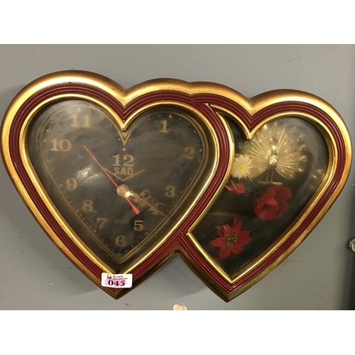 45 - RETRO DOUBLE HEART QUARTZ CLOCK - WORKING ORDER