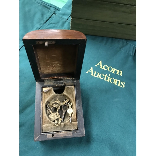 61 - VERY NICE EARLY WOODEN POCKET WATCH BOX HOLDER & POCKET WATCH KEYS