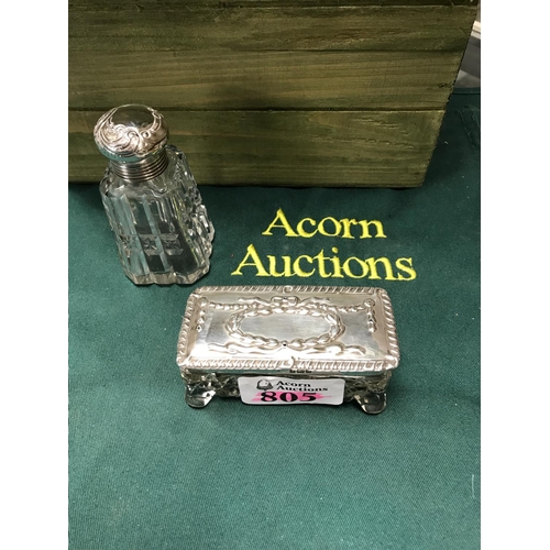 805 - LOVELY HALLMARKED SILVER TRINKET BOX AND BOTTLE