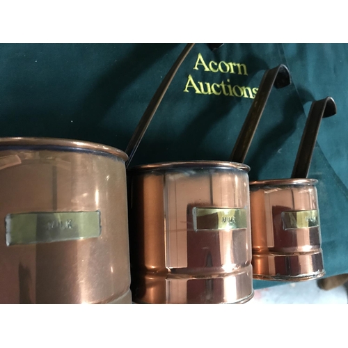 122 - 3 x Copper milk pans