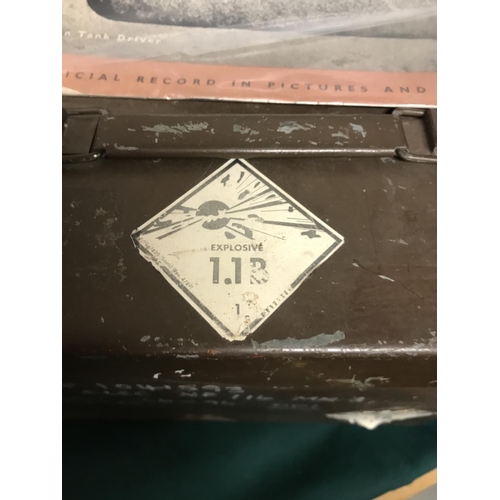 274 - Vintage metal ammo box with The Battle Of Egypt magazine