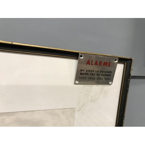 304 - Framed & glazed picture of a train and alarm cord plaque