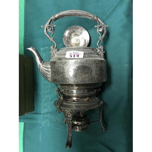 514 - Lovely plated spirit kettle on stand