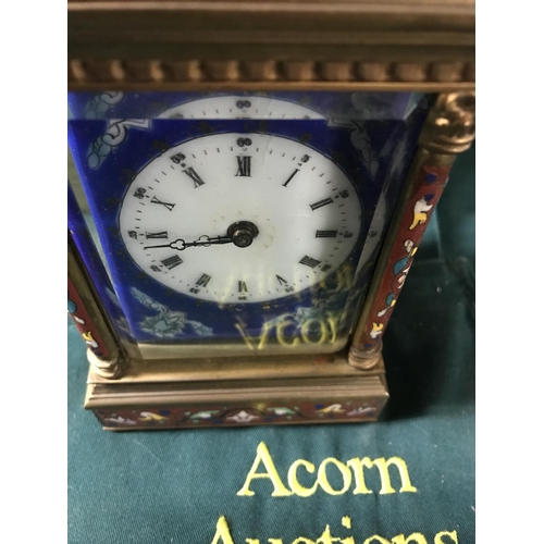 612 - Lovely French brass & enamel carriage clock with enamel face - standing 8