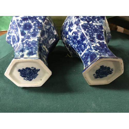 615 - Pair of unusual blue & white vases