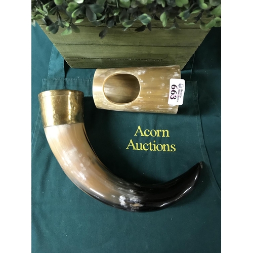 663 - Brass lipped Horn drinking vessel with stand