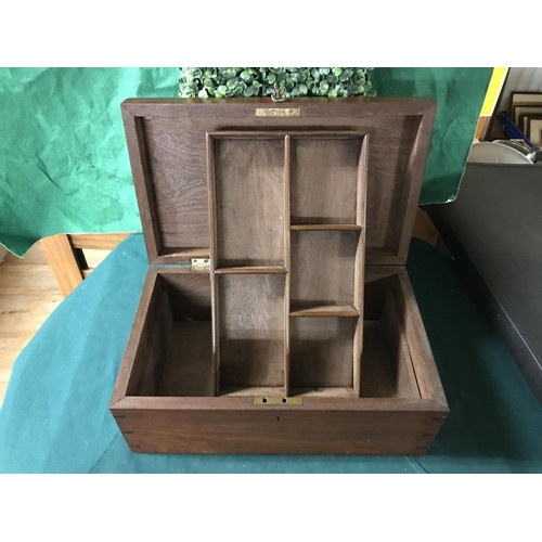 673 - Vintage wooden stationary box with brass fittings