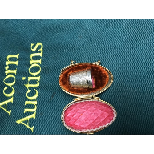 764 - Beautiful early thimble case with silver thimble inside