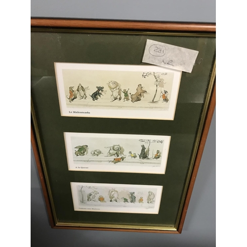 817 - 2 x French framed & glazed cartoon pictures