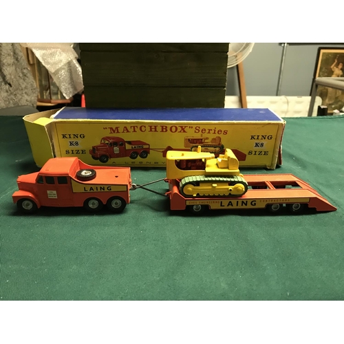 834 - Boxed Matchbox King K8 size / Laing tractor and Transporter