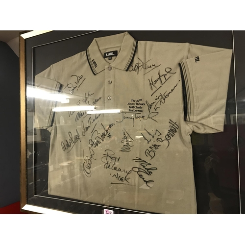 957 - Framed & Glazed autographed shirt from the Jimmy Tarbuck Golf Classic...