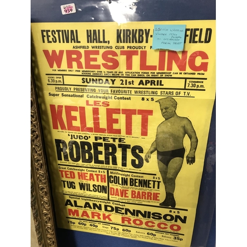 959 - 2 x British wrestling 1970s posters inc Les Kellett & Adrian Street...