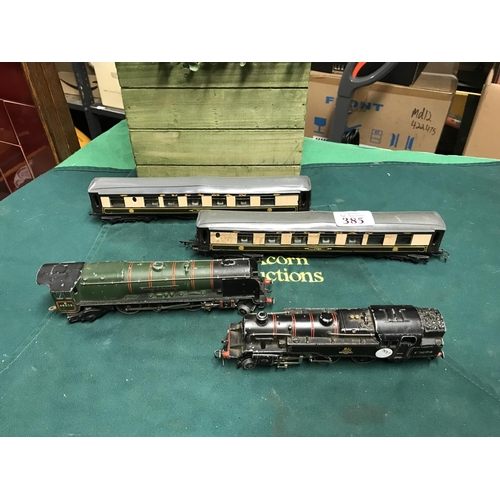 385 - VINTAGE HORNBY DUBLO ENBGINE AND DUCHESS OF MONTROSE ENGINE WITH 2 X CARRIAGES