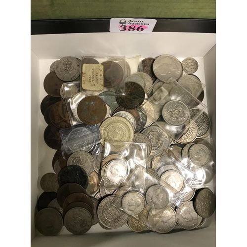 386 - BOX OF APPROX 100 BRITISH COINS & EARLY COPPER BRITISH COINS