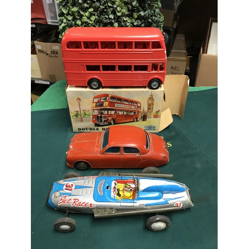 397 - BOXED METTOY BUS, EARLY JAG CAR & EARLY TIN PLATE SPORTS CAR