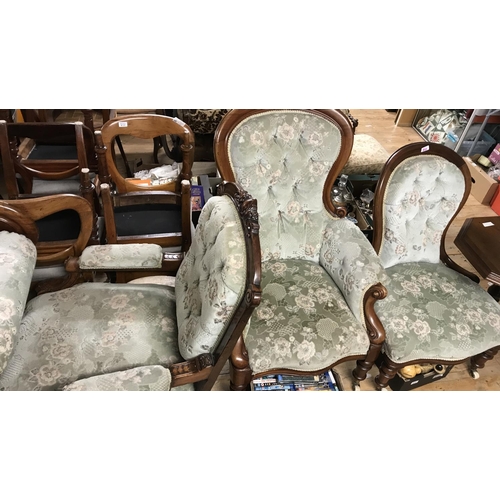 845 - VINTAGE PARLOUR SUITE INC CHAISE LOUNGE WITH MATCHING FOOT STOOL AND 3 X CHAIRS - COLLECTION ONLY OR... 