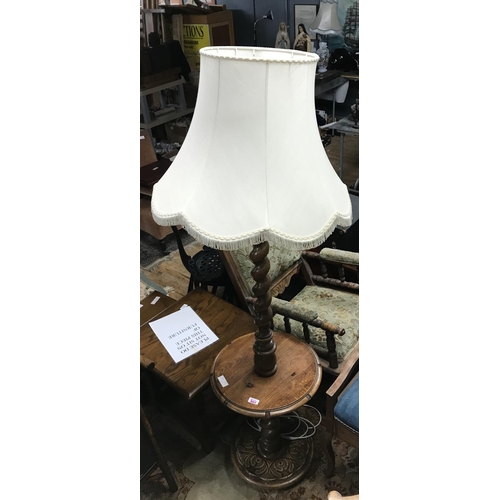 863 - VINTAGE WOODERN STANDARD LAMP WITH SMOKERS TABLE AND SHADE - COLLECTION ONLY OR ARRANGE OWN COURIER