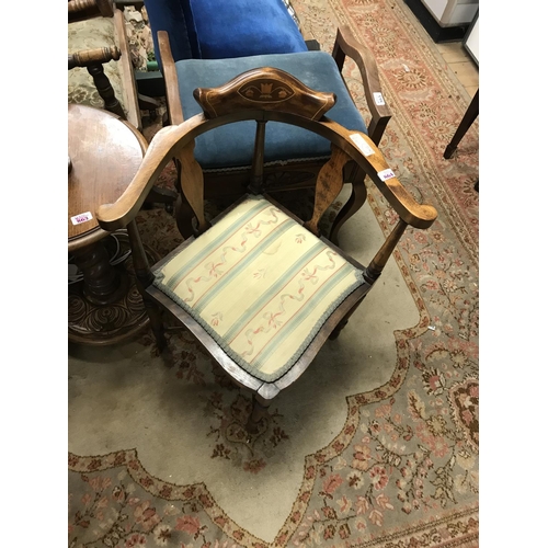 864 - LOVELY EARLY CORNER CHAIR WITH INLAY DETAIL AND UPHOLSTERED SEAT - COLLECTION ONLY OR ARRANGE OWN CO... 